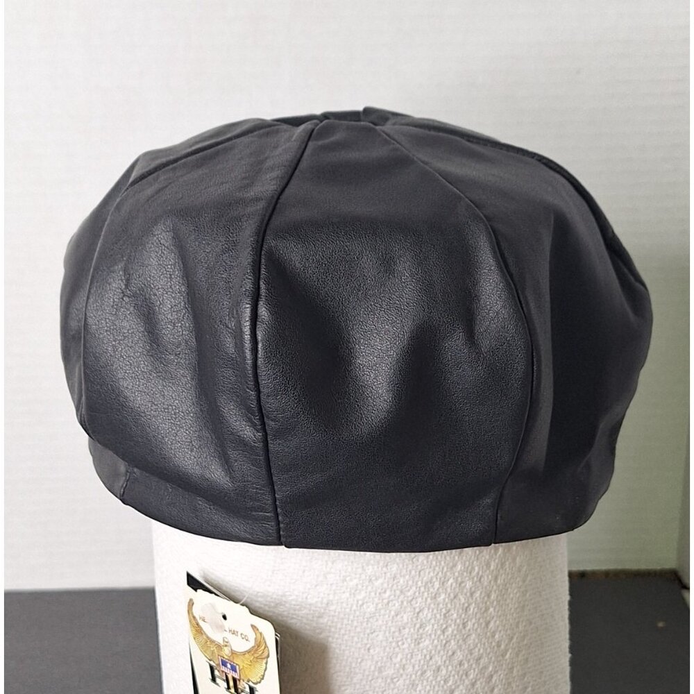 Vintage HENSCHEL HAT - Genuine Leather Biker/Newsboy, Cap black Size Small - Picture 4 of 8